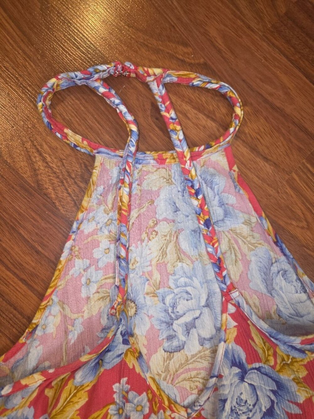 American Eagle Outfitters Floral Halter Dress - Red With Blue & Yellow Flowers S - Picture 8 of 13